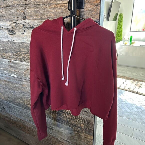 Wild Fable Cropped Hooded Sweatshirt in Merlot - Picture 2 of 8